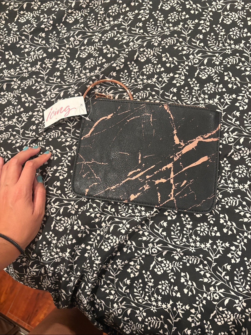 Icing Black Wristlet Clutch with Rose Gold Marble Veining